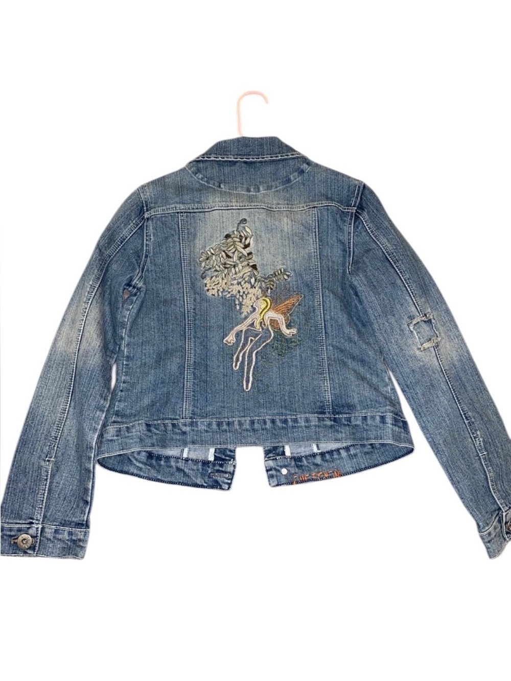 Vintage Vanilla Jeans Embroidered Fairy Jean Denim Jacket size Large Y2K